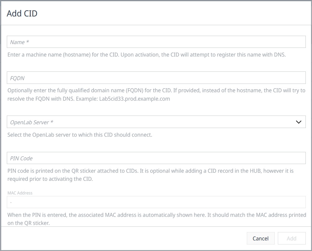 Add CID Dialog