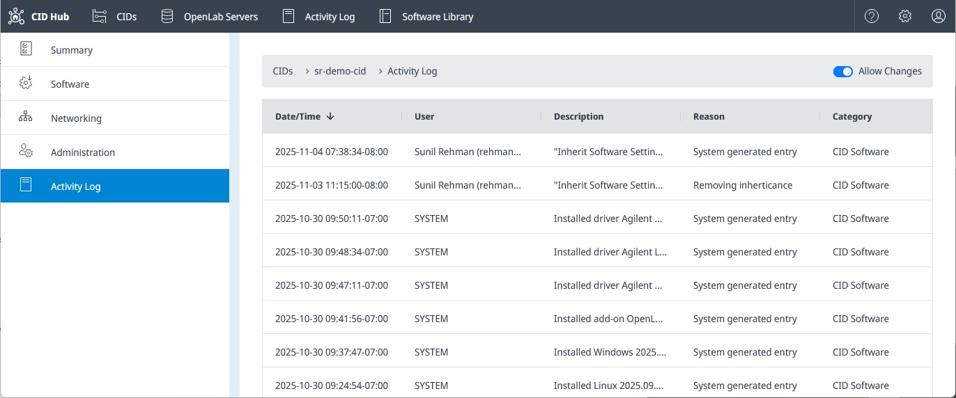 CID-Specific Activity Log